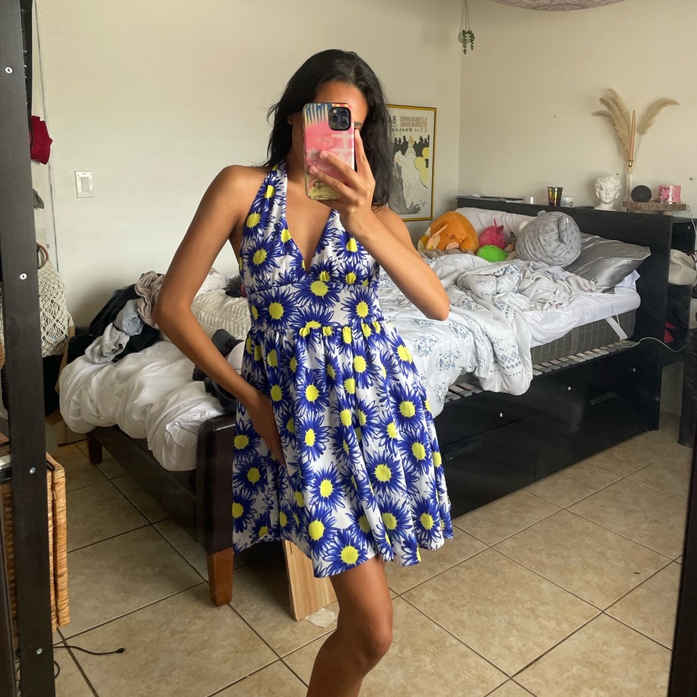 Vibrant Floral Halter Mini Dress